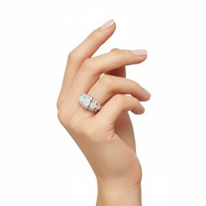 Opal And Cubic Zirconium Ring Sz 7.25